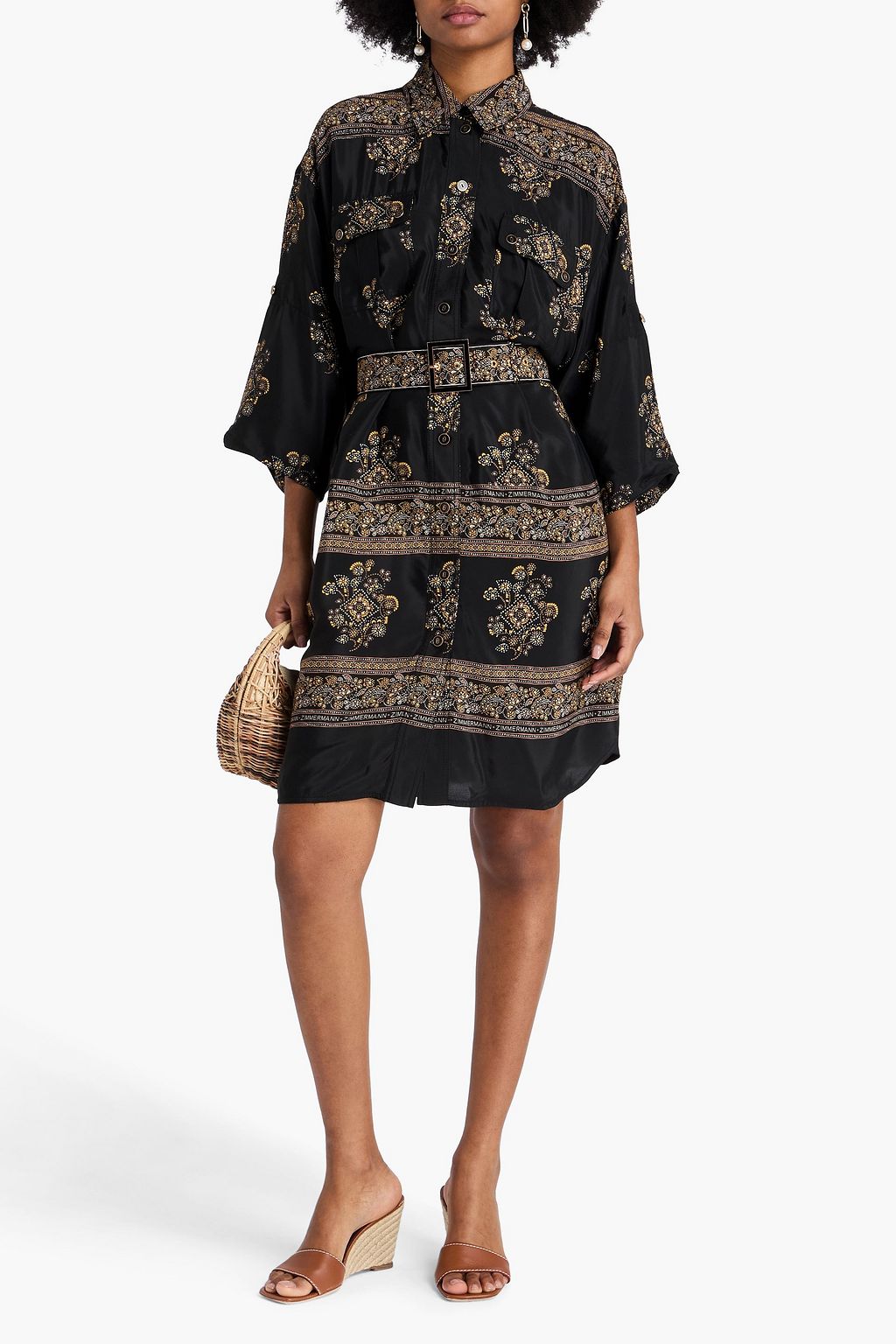 ZIMMERMANN Belted printed satin  shirt dress