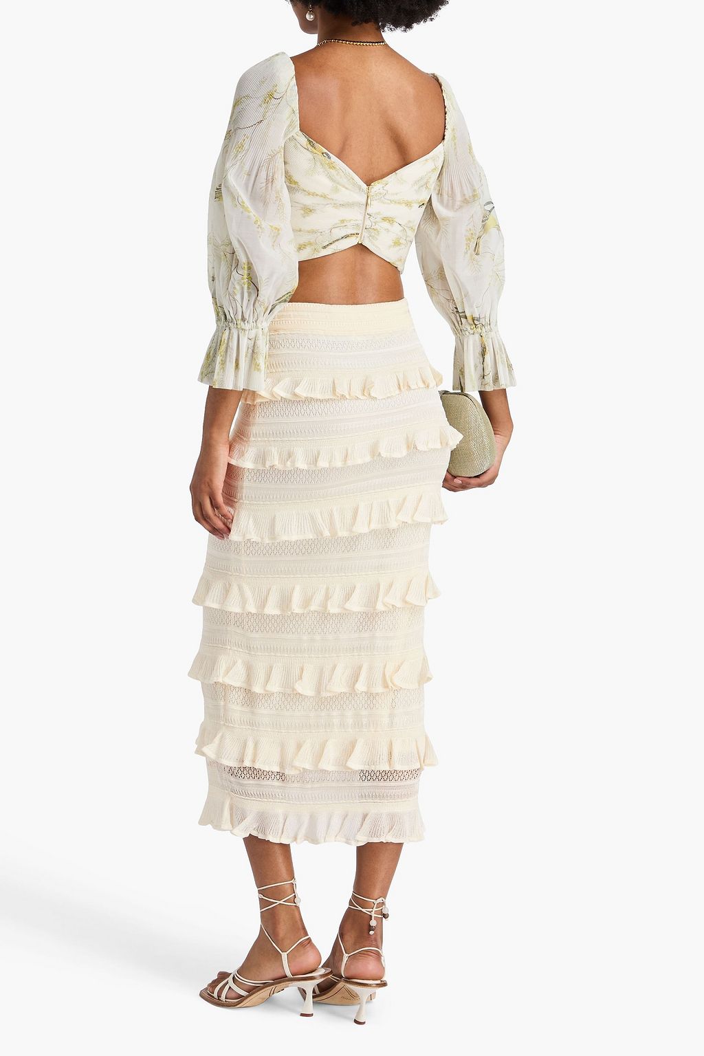 ZIMMERMANN 透かし編みニット ミディスカート ラッフル付き