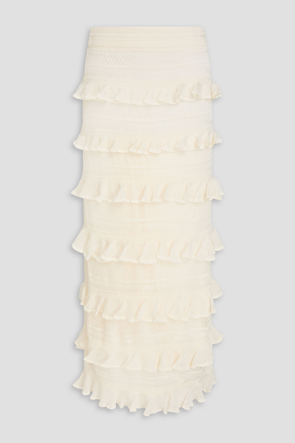 Zimmermann Ruffled Pointelle-knit Midi Skirt