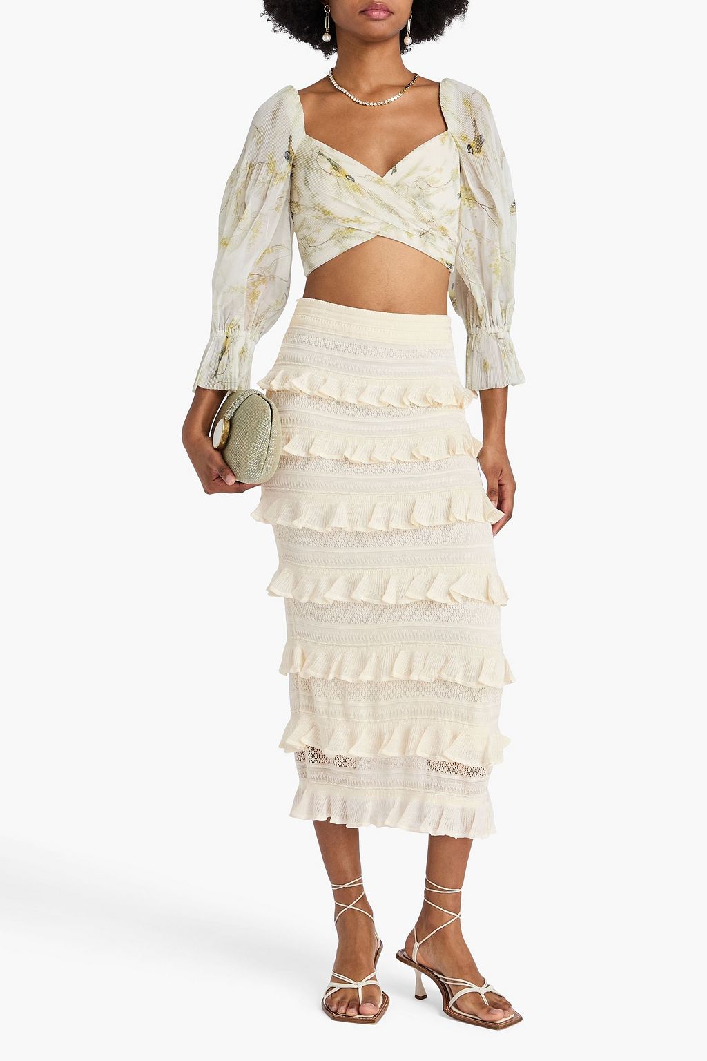 ZIMMERMANN 透かし編みニット ミディスカート ラッフル付き