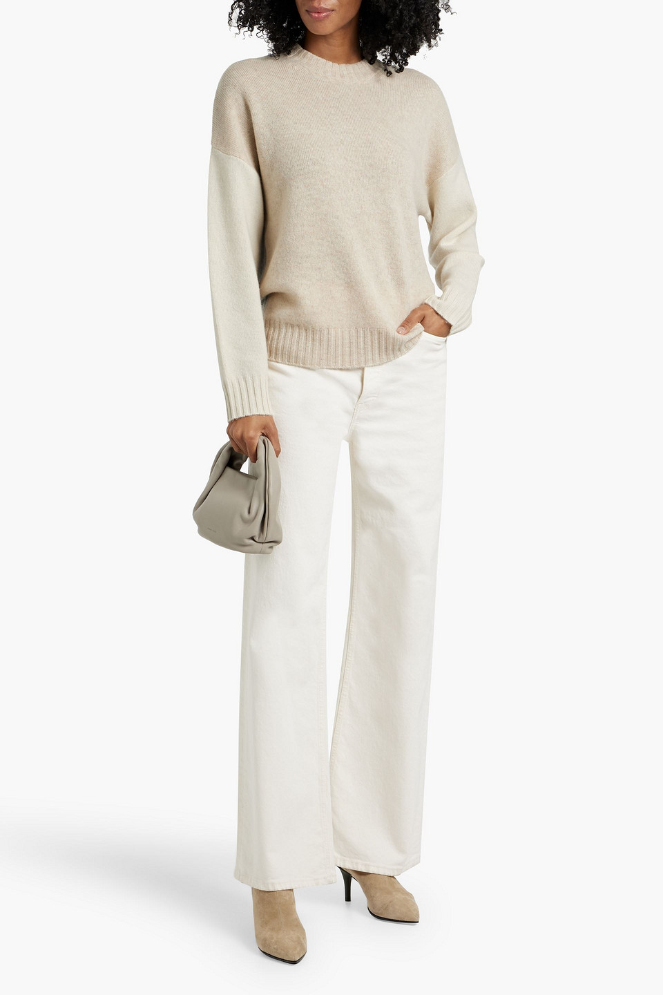 Naadam Two-tone Cashmere Sweater In White