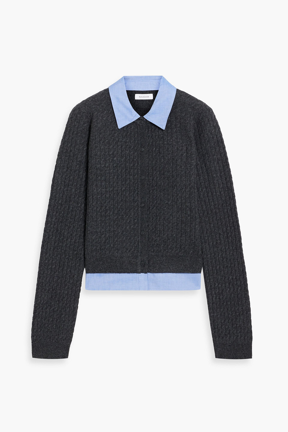 Naadam Poplin-paneled Wool And Cashmere-blend Cardigan In Gray