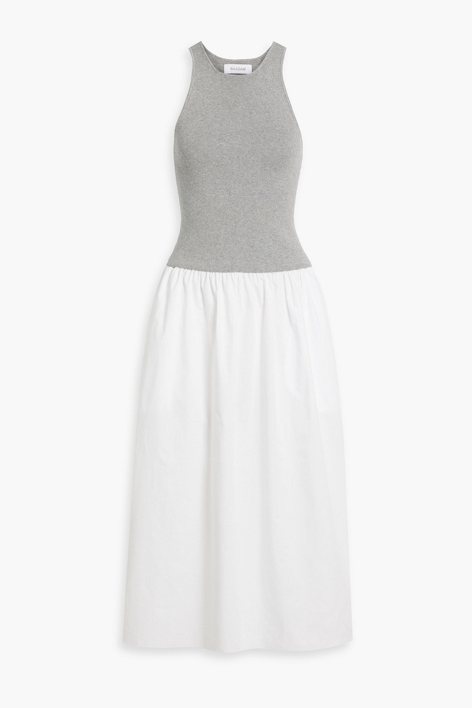 Knit-paneled cotton-poplin midi dress