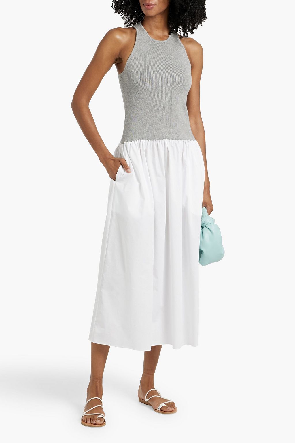 NAADAM Knit-paneled striped cotton-poplin midi dress