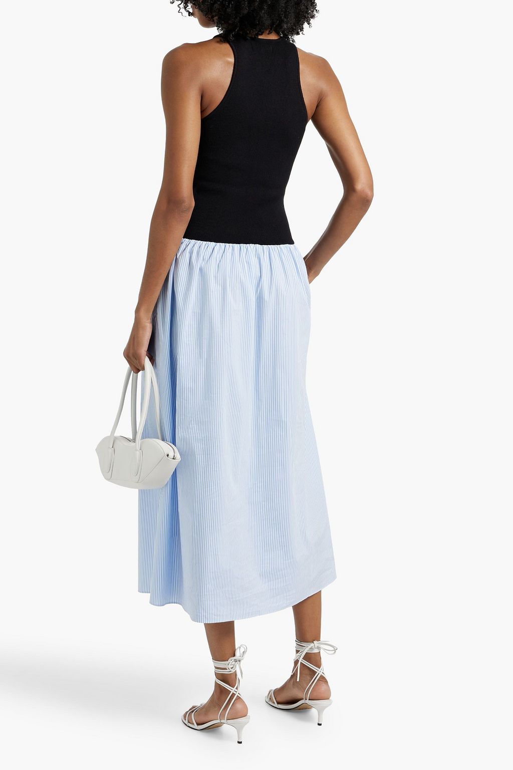 NAADAM Knit-paneled striped cotton-poplin midi dress