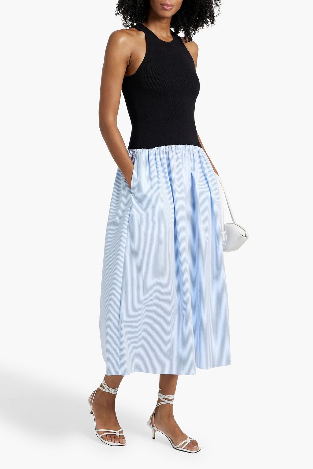 NAADAM Knit-paneled striped cotton-poplin midi dress
