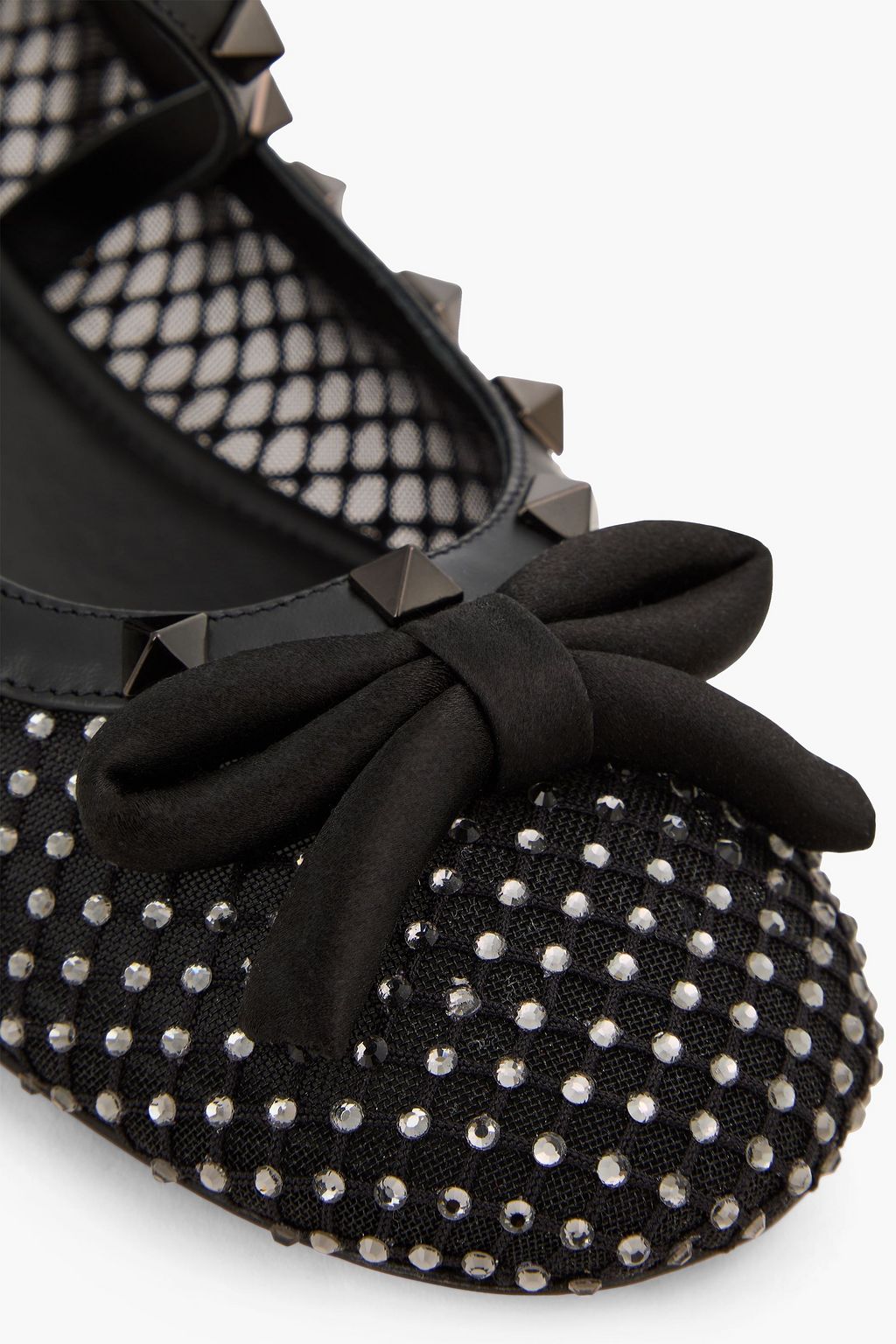 VALENTINO GARAVANI Rockstud フィッシュネット バレリーナシューズ クリスタル付き