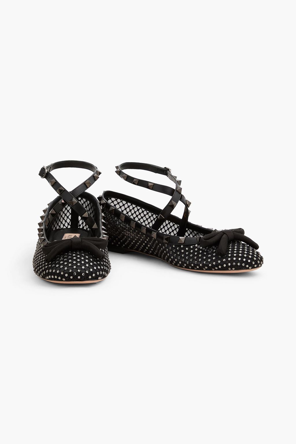 VALENTINO GARAVANI Rockstud フィッシュネット バレリーナシューズ クリスタル付き