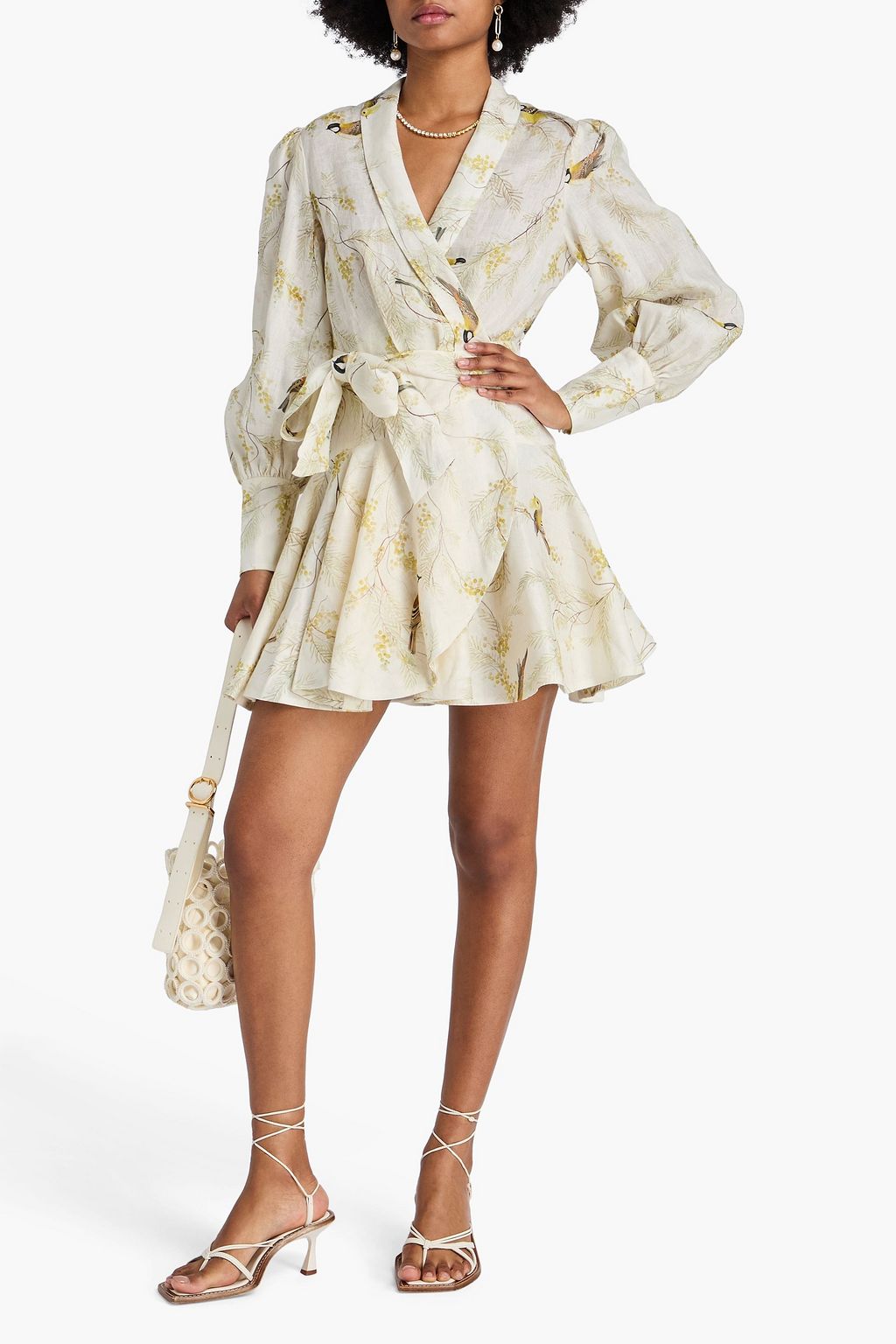 ZIMMERMANN Mini-Wickelkleid aus Leinen mit Print