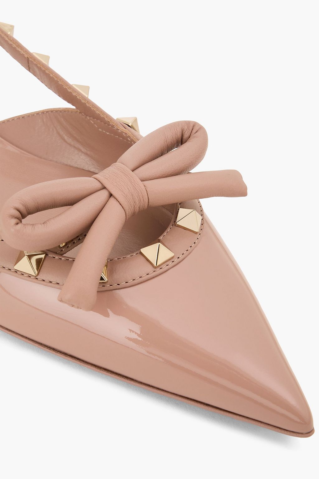 VALENTINO GARAVANI Rockstud bow-detailed patent-leather slingback point-toe flats