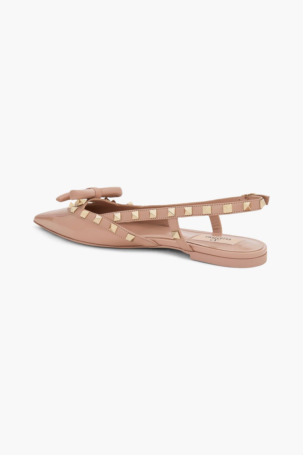 VALENTINO GARAVANI Rockstud bow-detailed patent-leather slingback point-toe flats