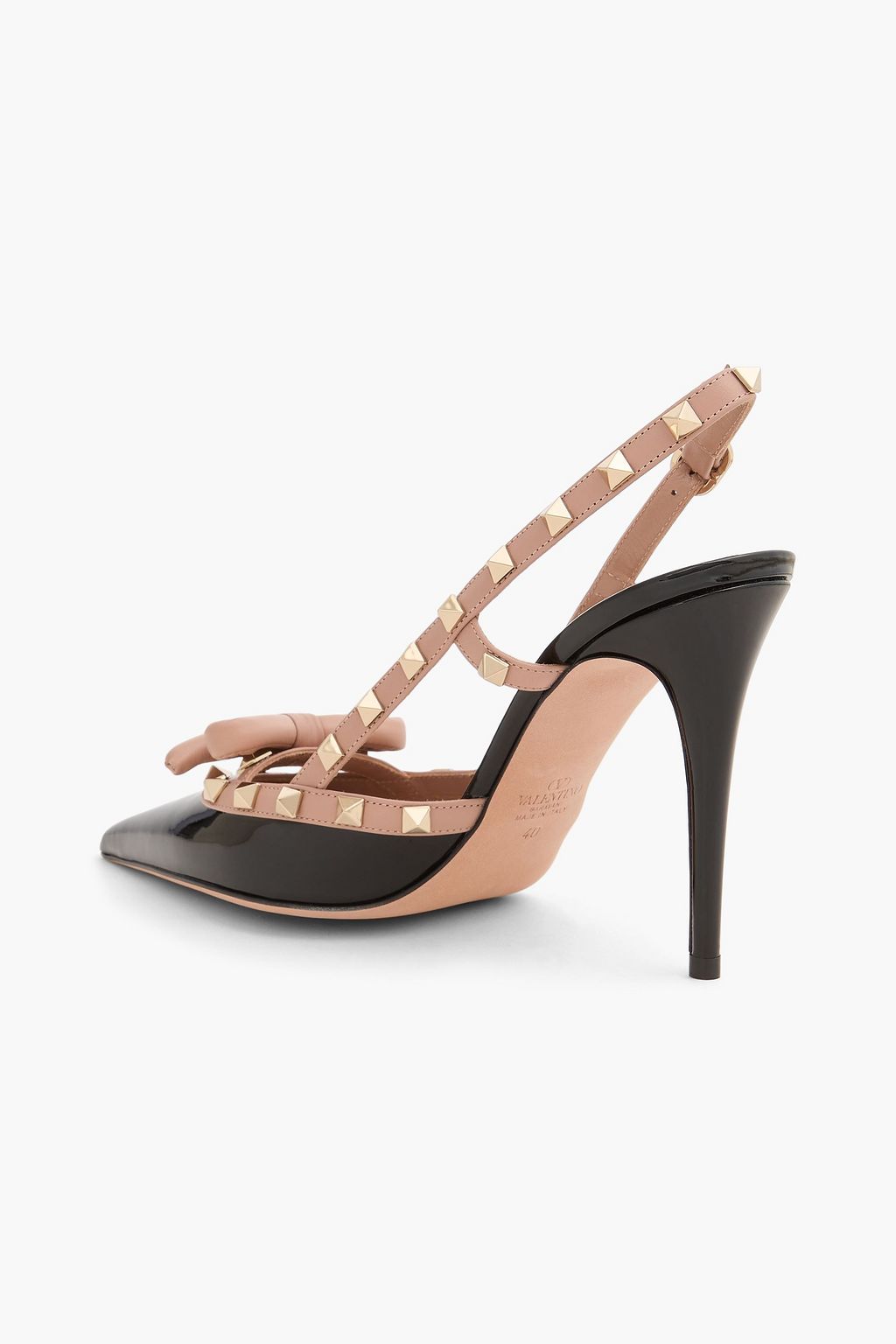 VALENTINO GARAVANI Rockstud パテントレザー スリングバックパンプス リボン付き