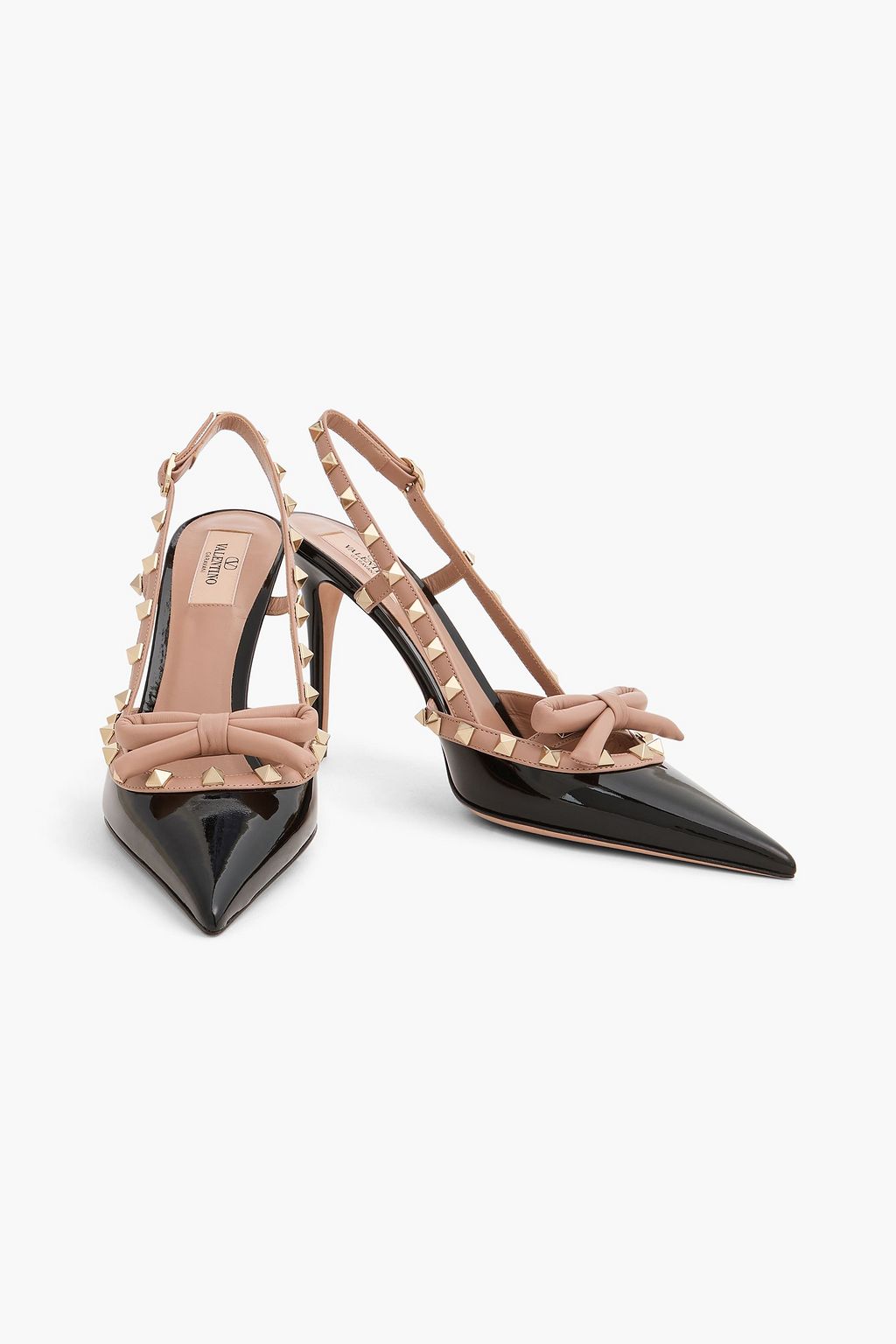 VALENTINO GARAVANI Rockstud パテントレザー スリングバックパンプス リボン付き
