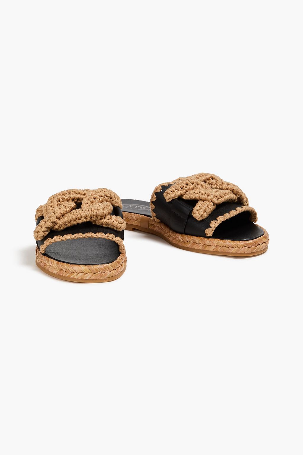 TOD'S レザー&ラフィアのスライドサンダル