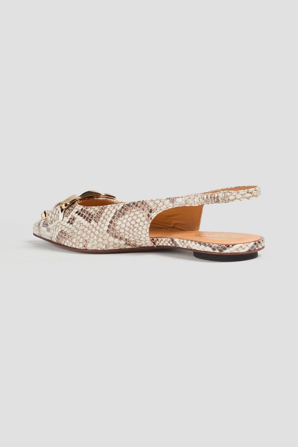 TOD'S Embellished snake-effect leather slingback point-toe flats