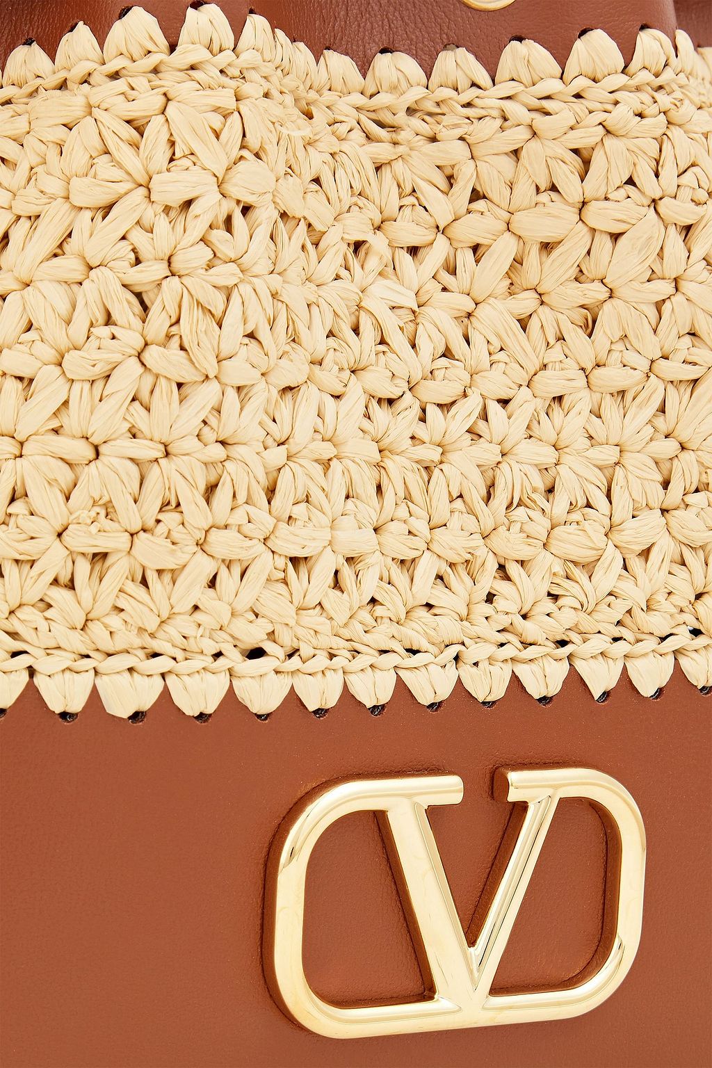 VALENTINO GARAVANI VLOGO leather-trimmed raffia bucket bag