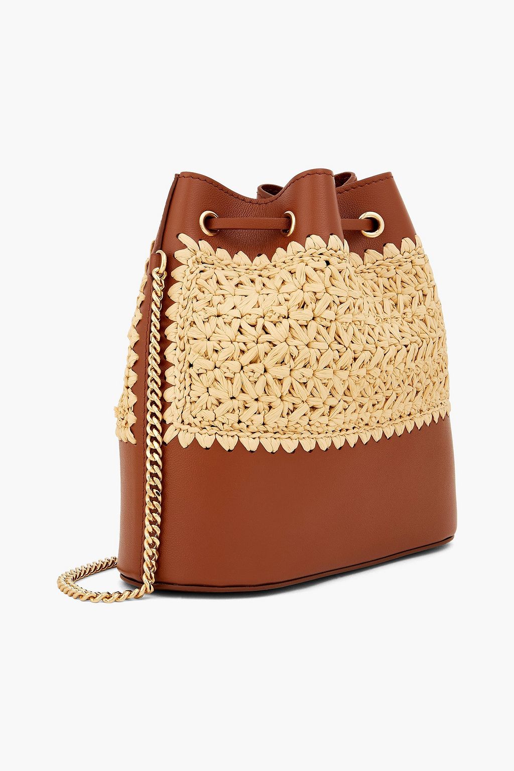 VALENTINO GARAVANI VLOGO leather-trimmed raffia bucket bag