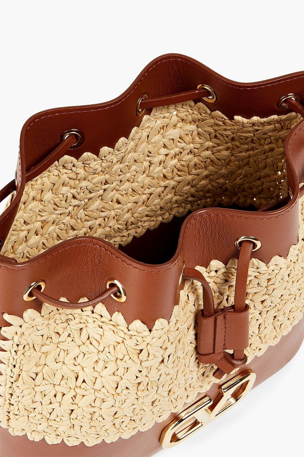 VALENTINO GARAVANI VLOGO leather-trimmed raffia bucket bag