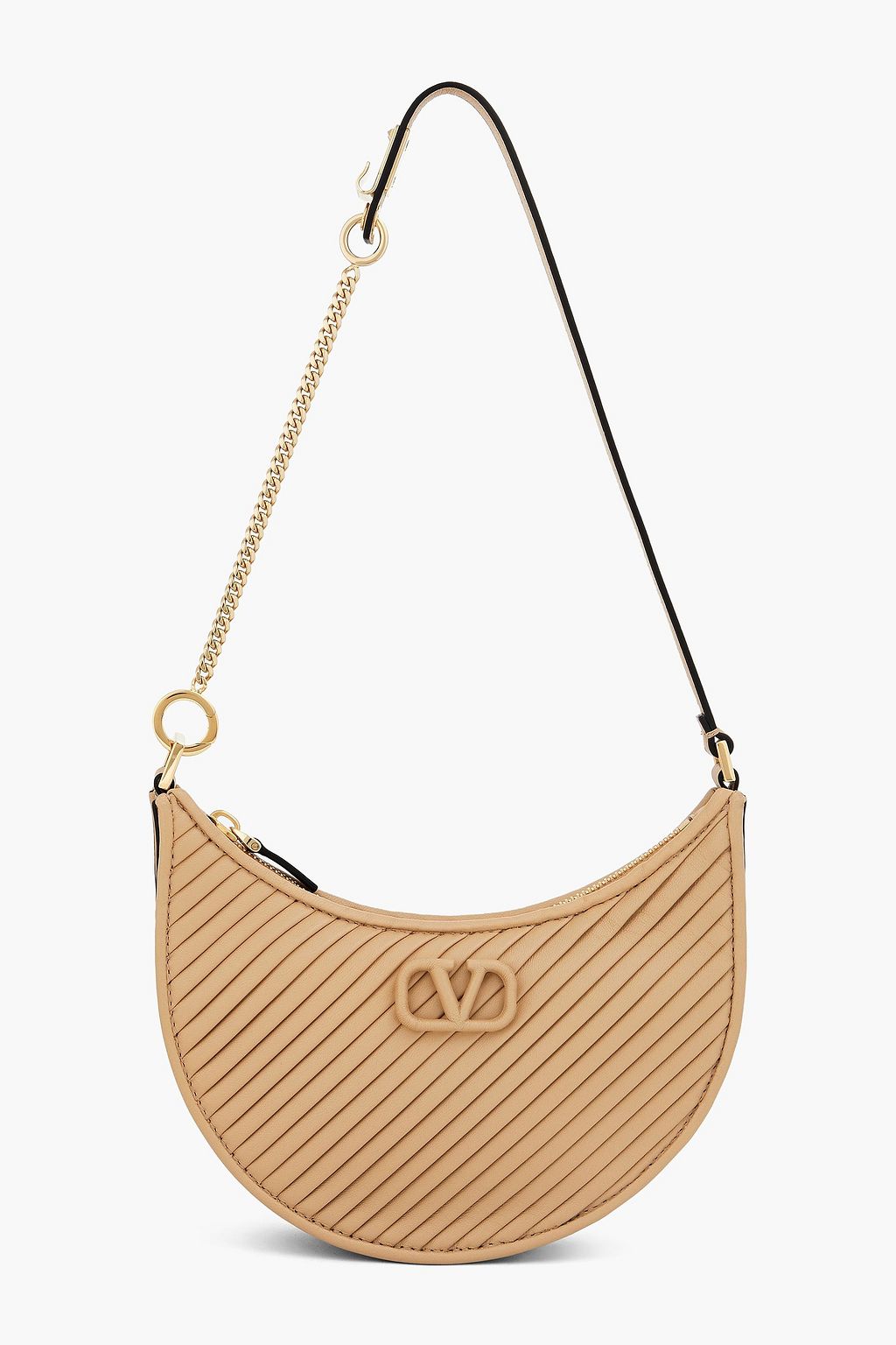 VALENTINO GARAVANI حقيبة كتف مون من الجلد المضلع مزينة بشعار على شكل حرف V