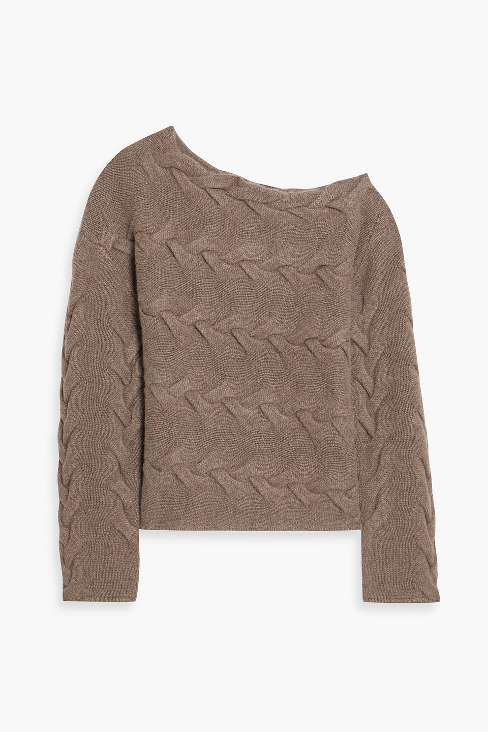 Naadam Off-the-shoulder Cable-knit Cashmere Sweater In Brown