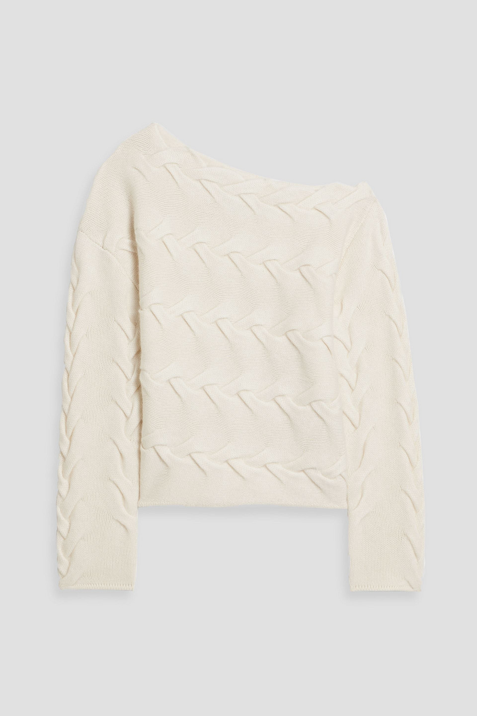 Off-the-shoulder cable-knit cashmere sweater