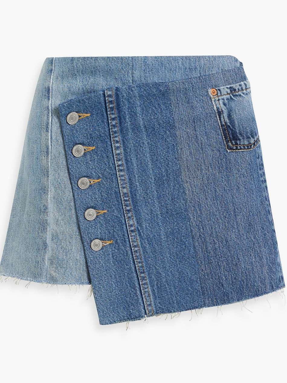 frayed denim mini wrap skirt
