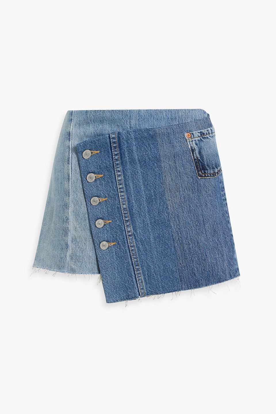 Re/done With Levi's Frayed Denim Mini Wrap Skirt