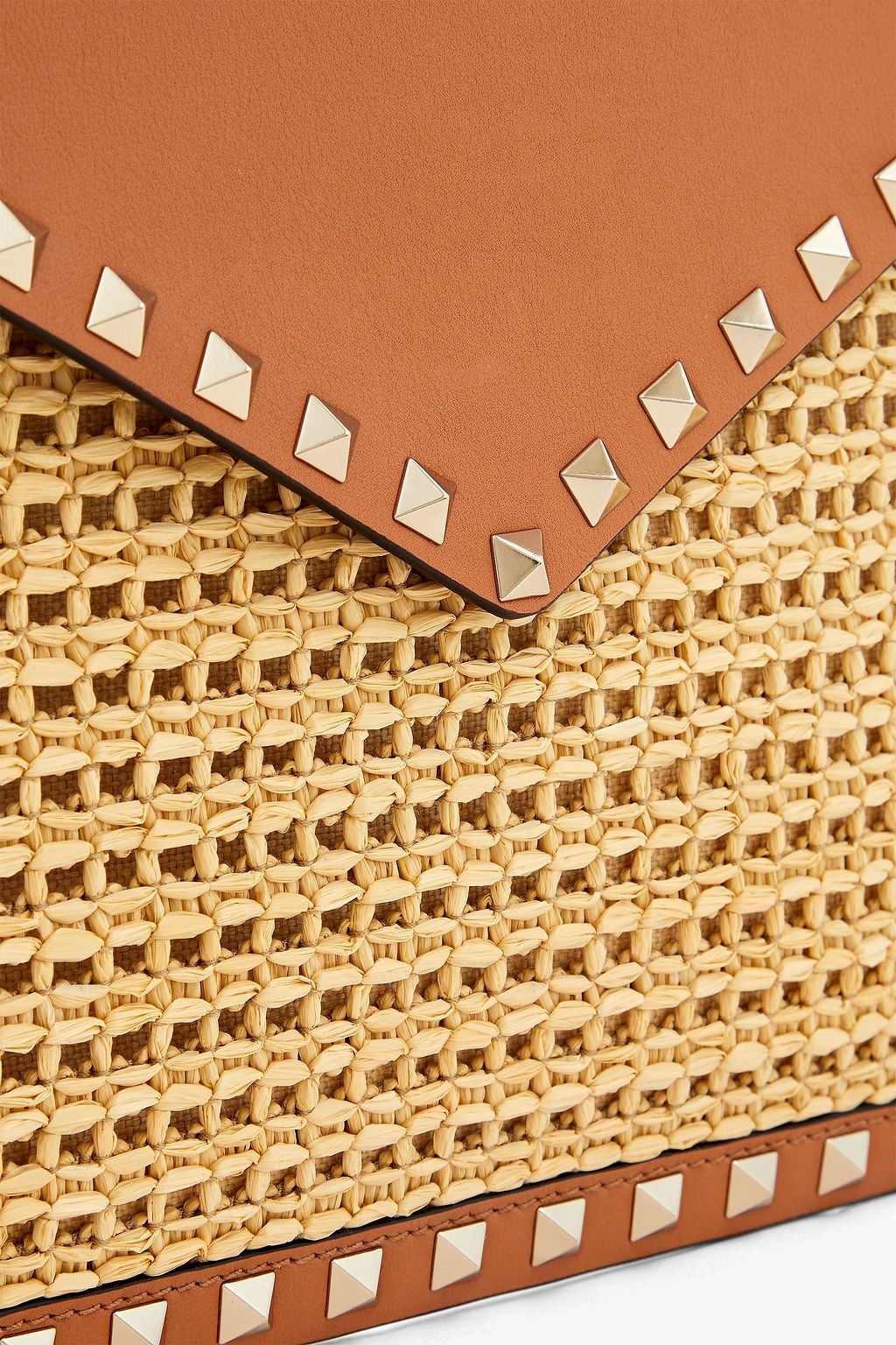VALENTINO GARAVANI Rockstud leather and raffia envelope clutch