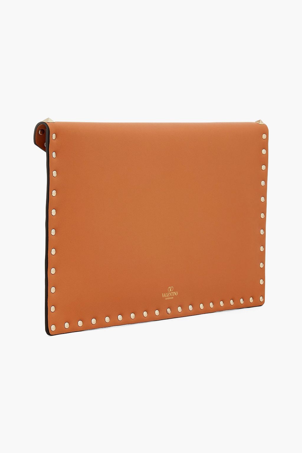 VALENTINO GARAVANI Rockstud leather and raffia envelope clutch