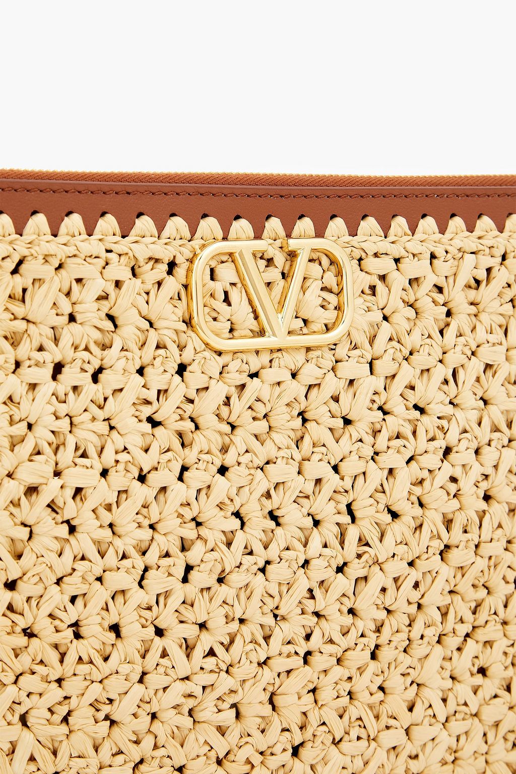VALENTINO GARAVANI VLOGO leather-trimmed raffia pouch