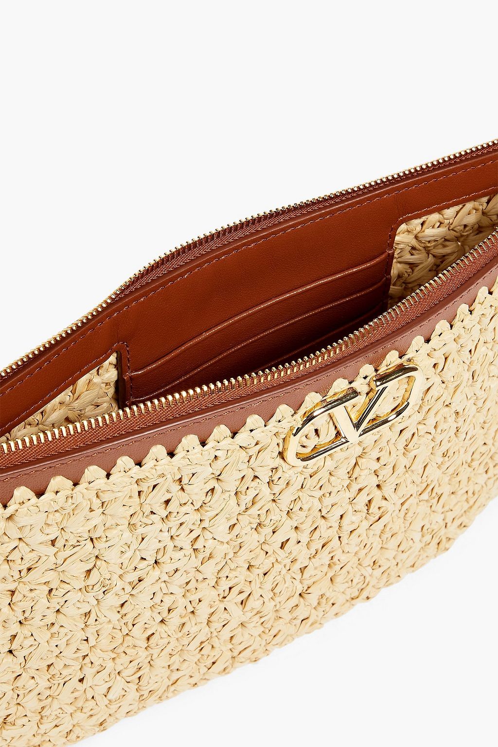 VALENTINO GARAVANI VLOGO leather-trimmed raffia pouch