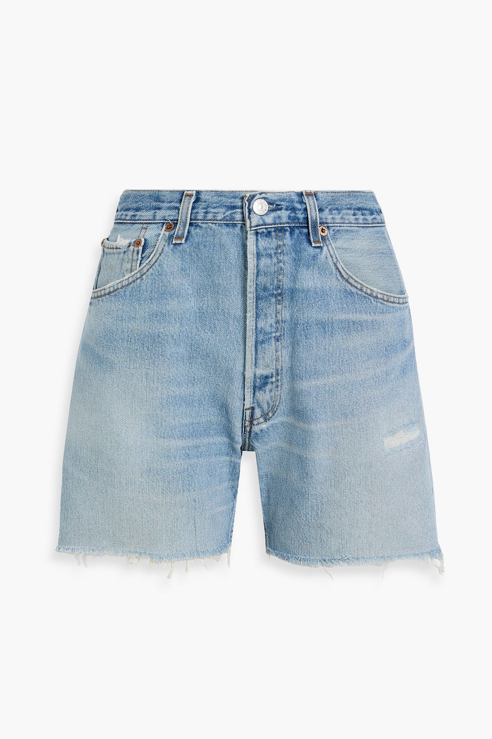 Distressed denim shorts