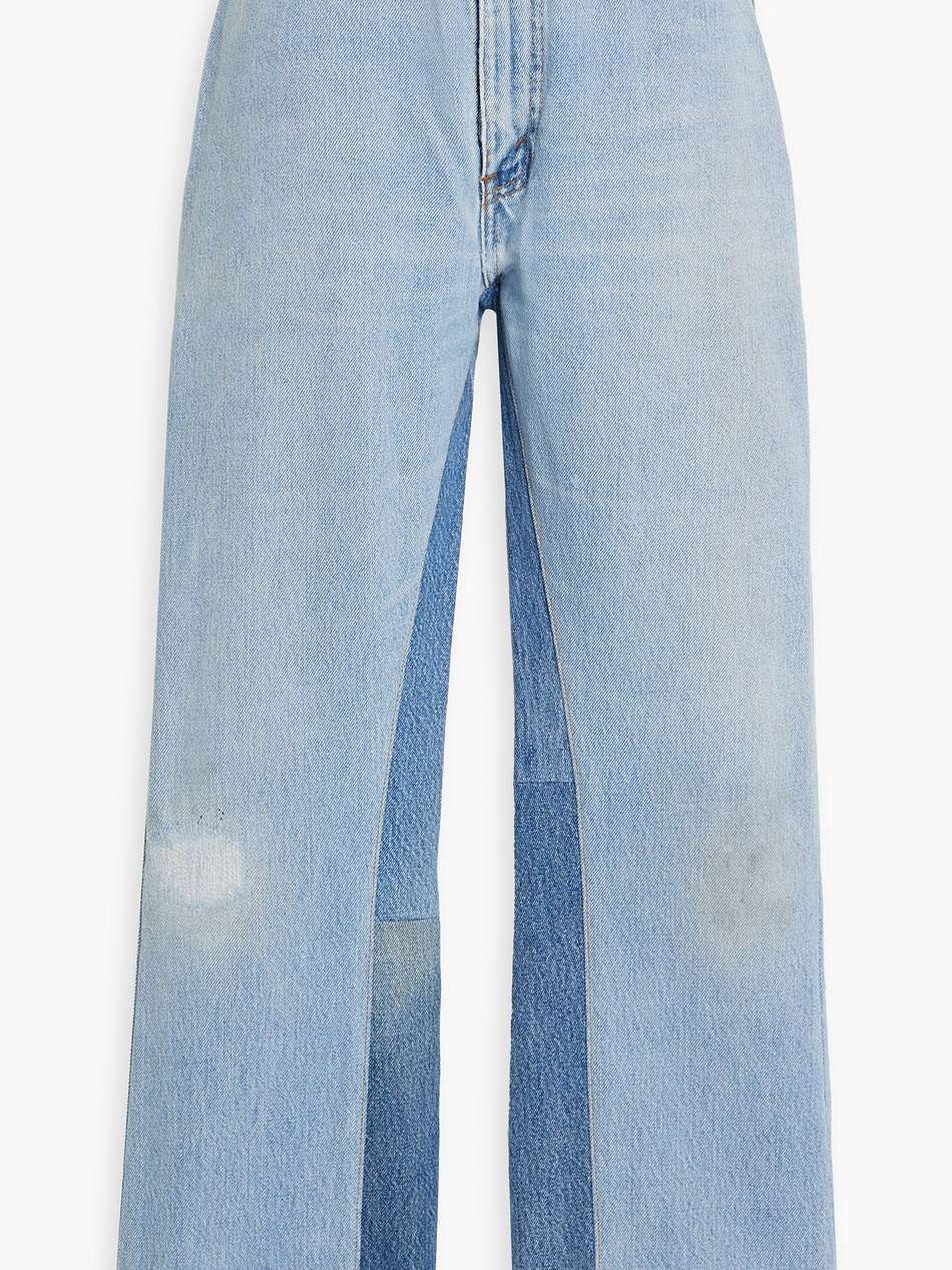 distressed high-rise straight-leg jeans