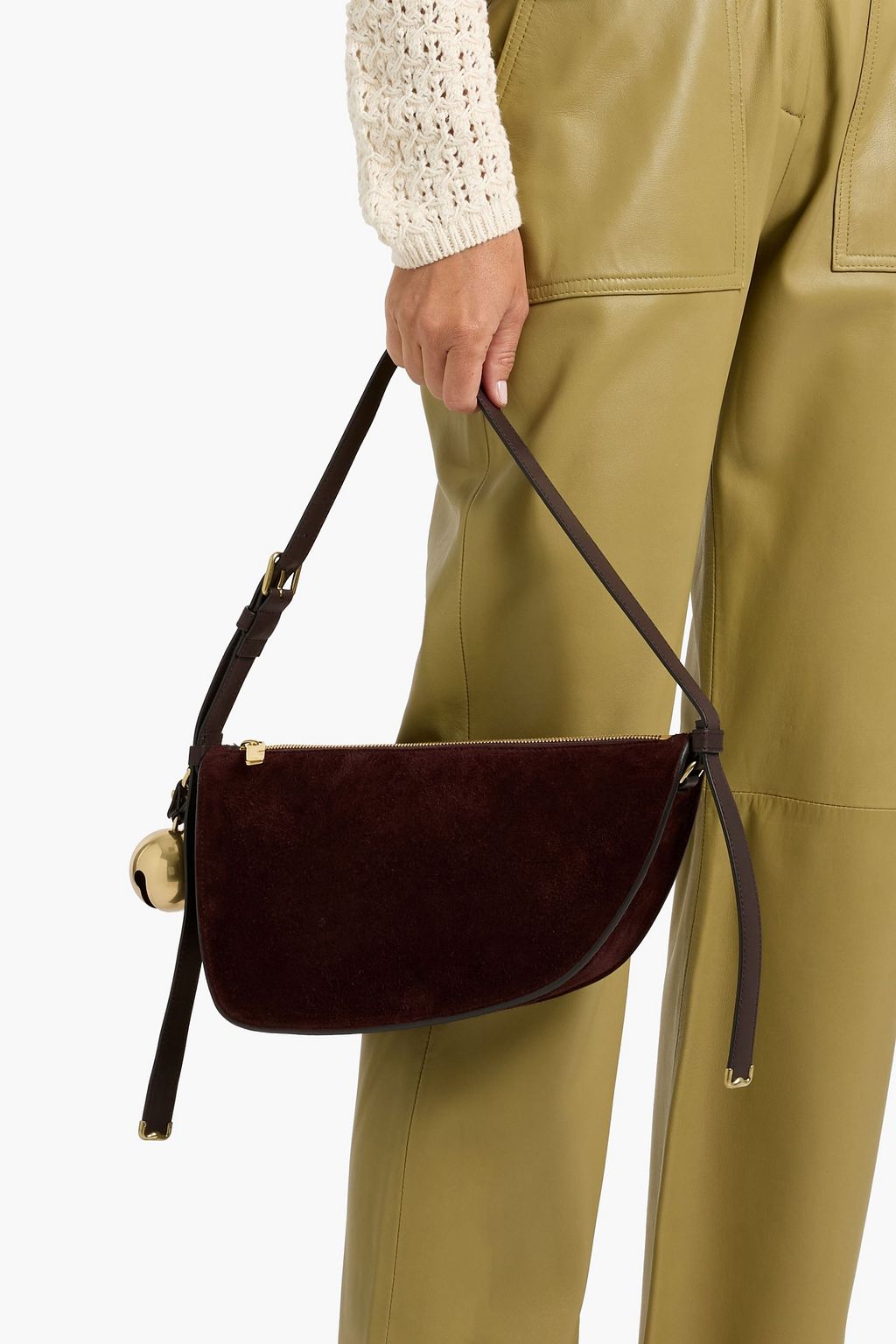 BURBERRY Large embellished leather-trimmed suede shoulder bag