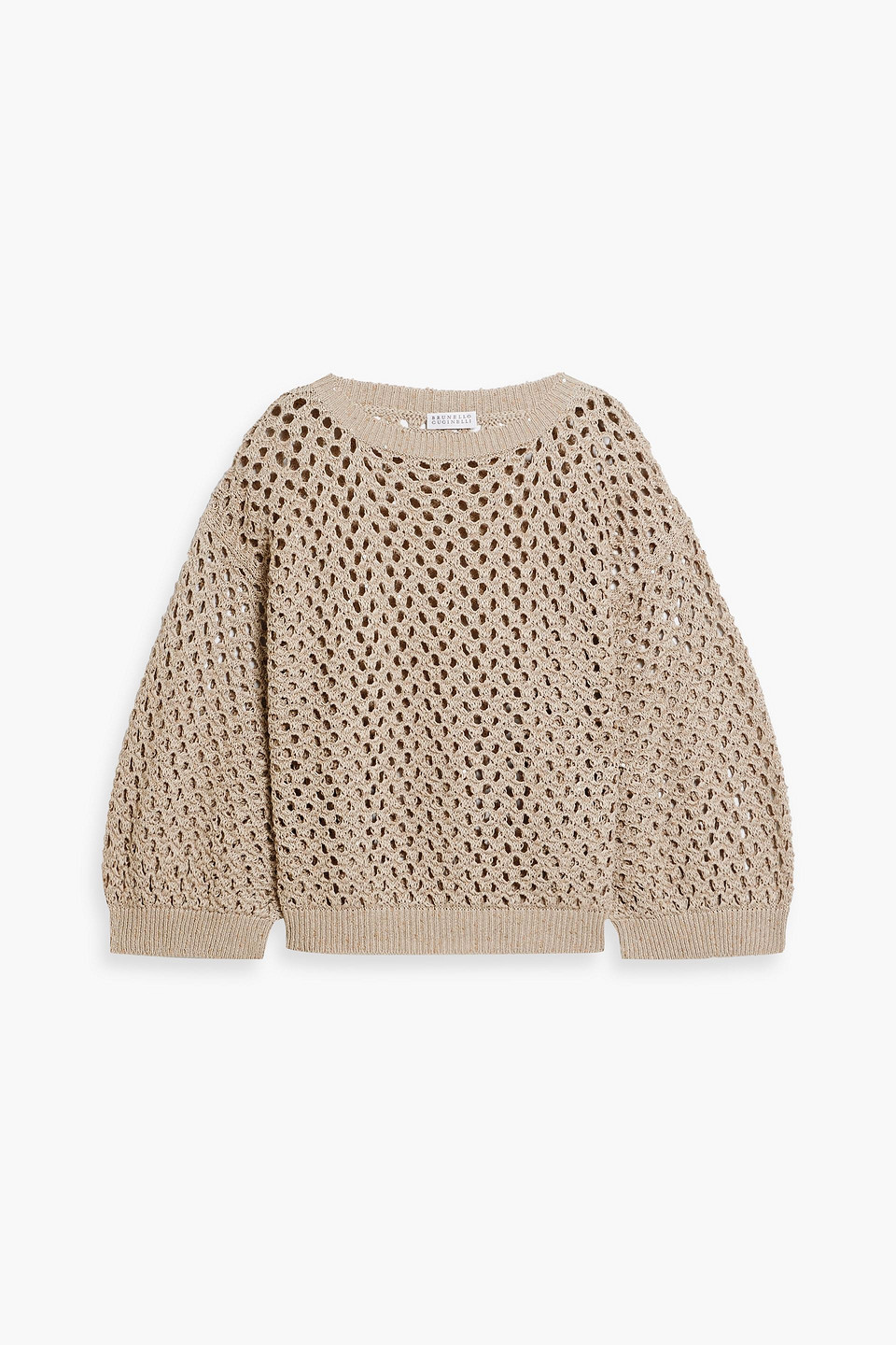Sequin-embellished open-knit cotton, linen and silk-blend sweater