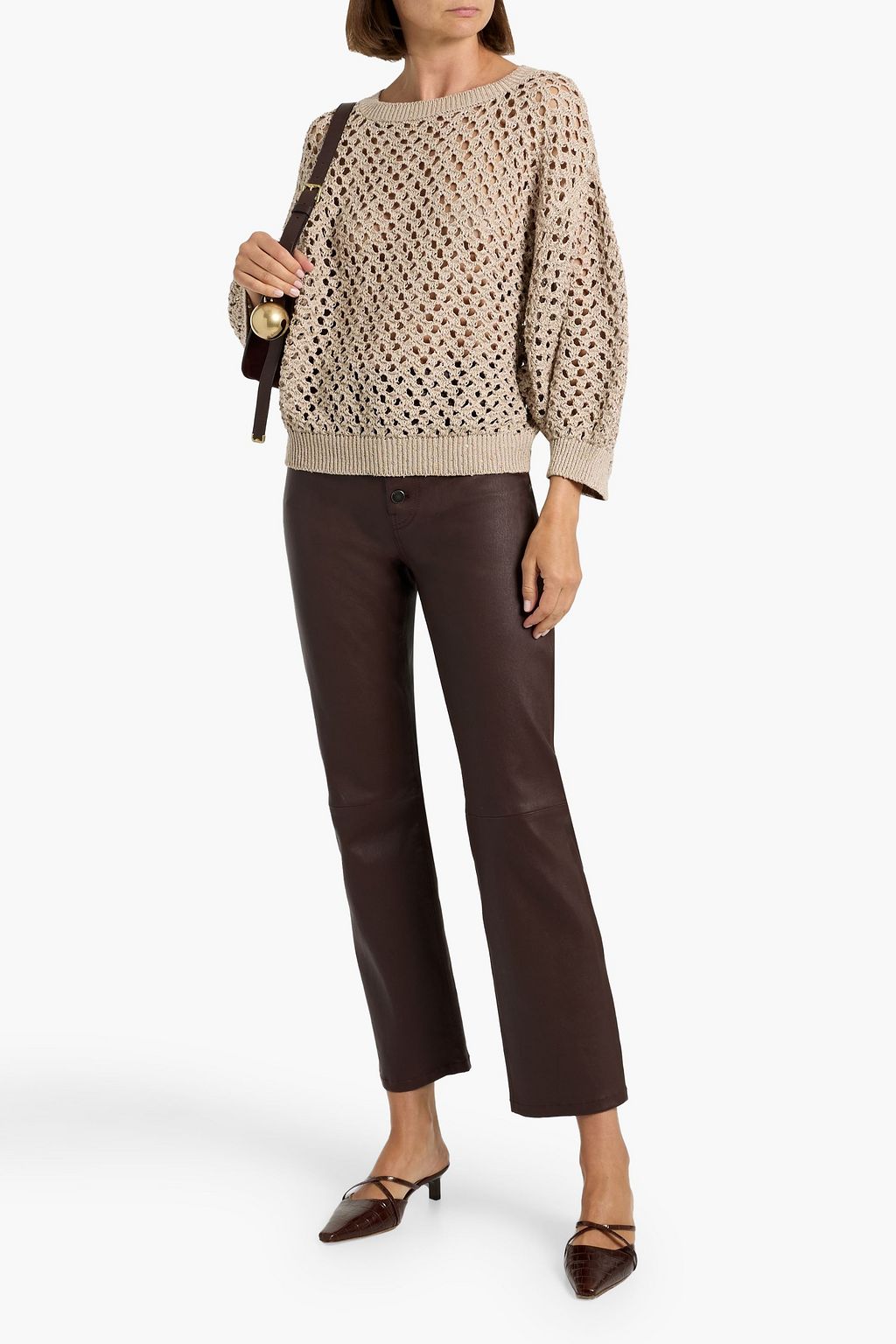 BRUNELLO CUCINELLI Sequin-embellished open-knit cotton, linen and silk-blend sweater