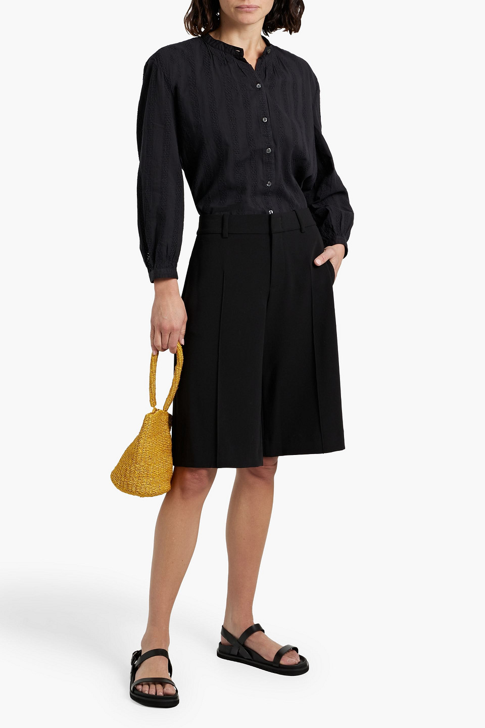 Alex Mill Cari Pintucked Cotton-jacquard Blouse In Black