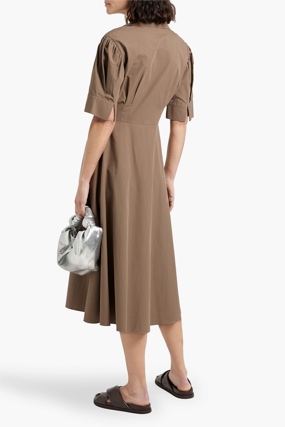 Officine Generale Agatha Cotton-poplin Midi Dress In Brown