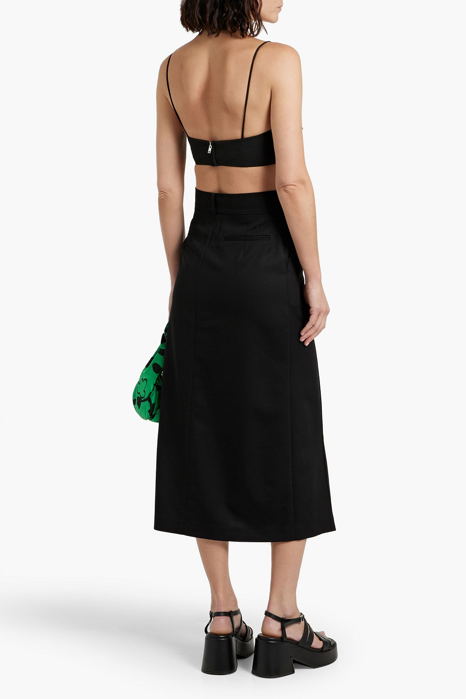 Ganni Bow-detailed Crepe Bra Top In Black