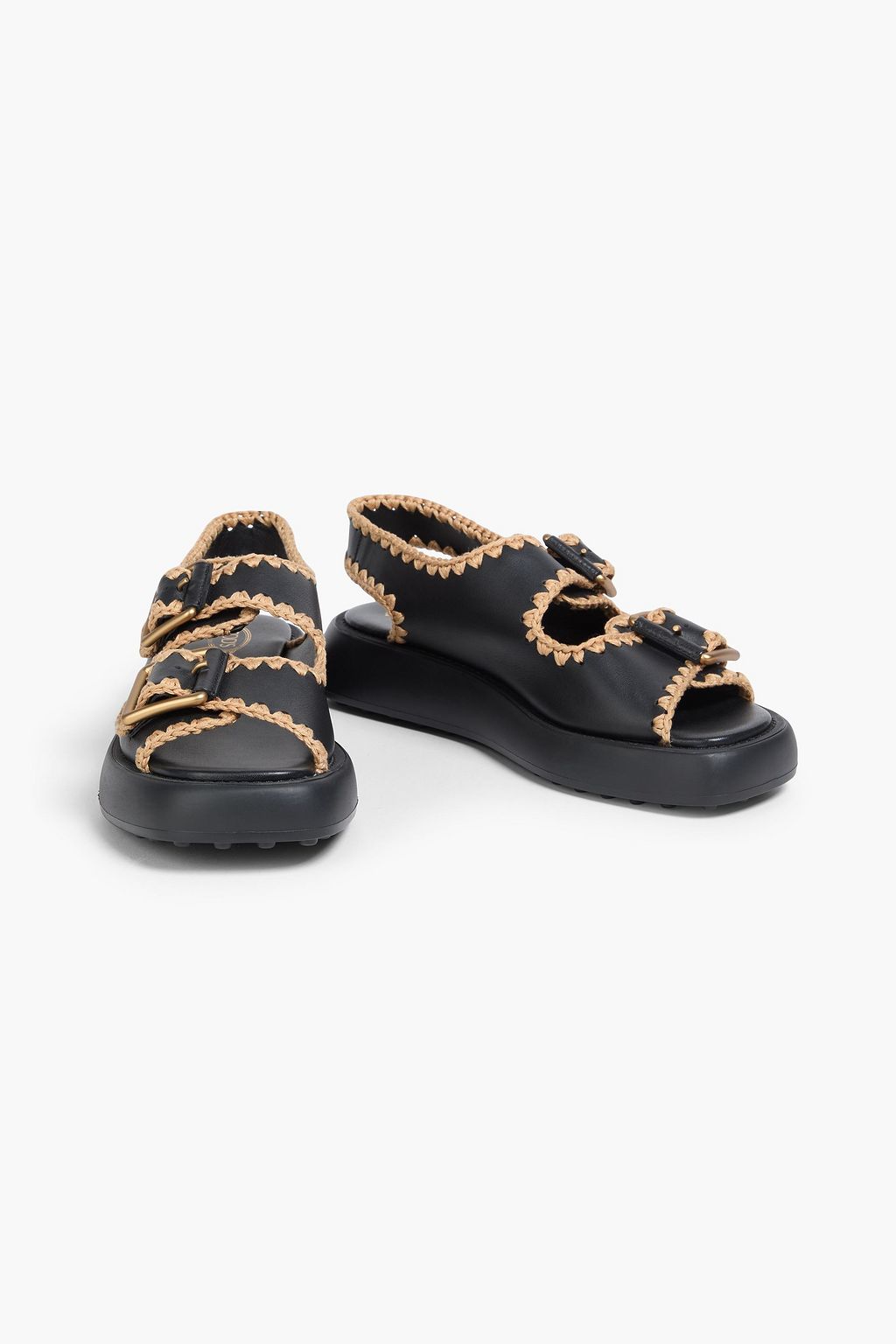 TOD'S レザー スリングバックサンダル かぎ針編みトリム
