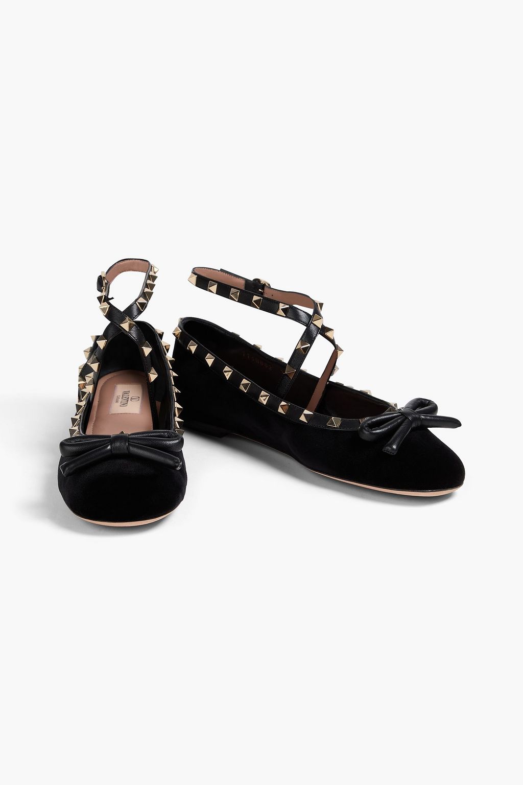 VALENTINO GARAVANI Rockstud leather-trimmed velvet ballet flats