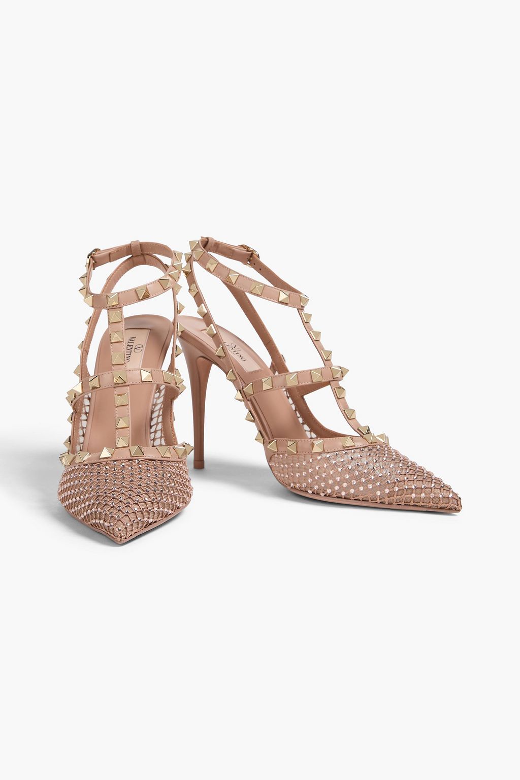 VALENTINO GARAVANI 락스터드 크리스털 장식 메쉬 펌프스