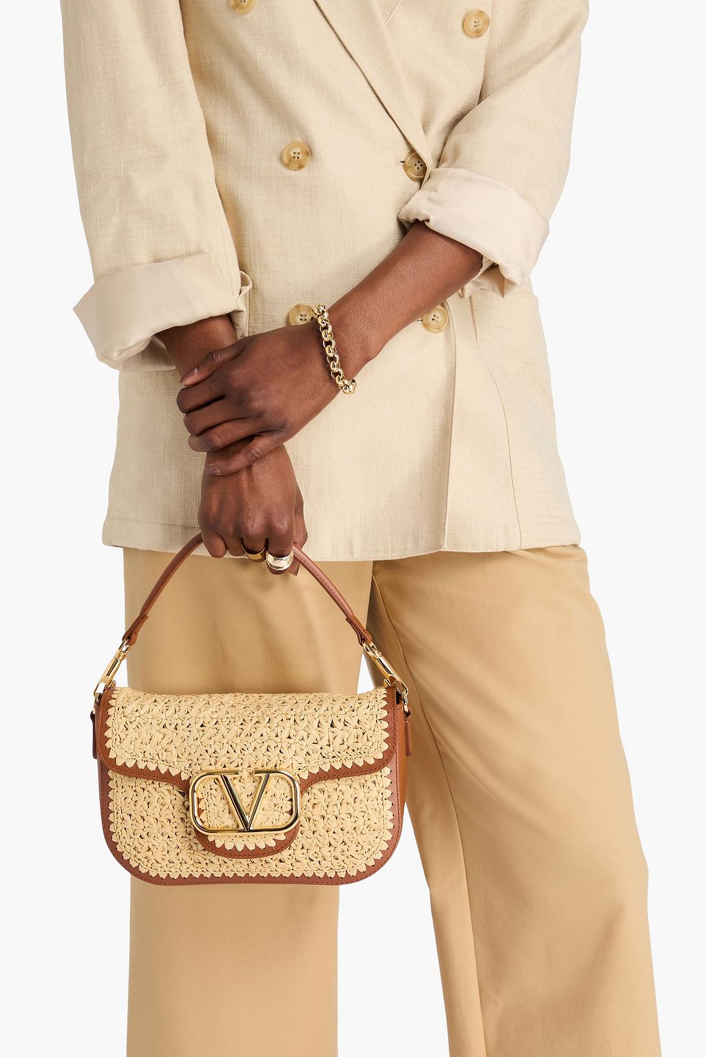VALENTINO GARAVANI VLOGO faux raffia shoulder bag