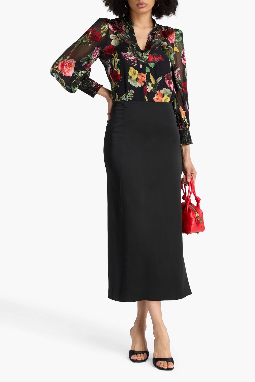 ALICE + OLIVIA بلوزة من مخمل الديفوريه مطبع بأشكال الزهور