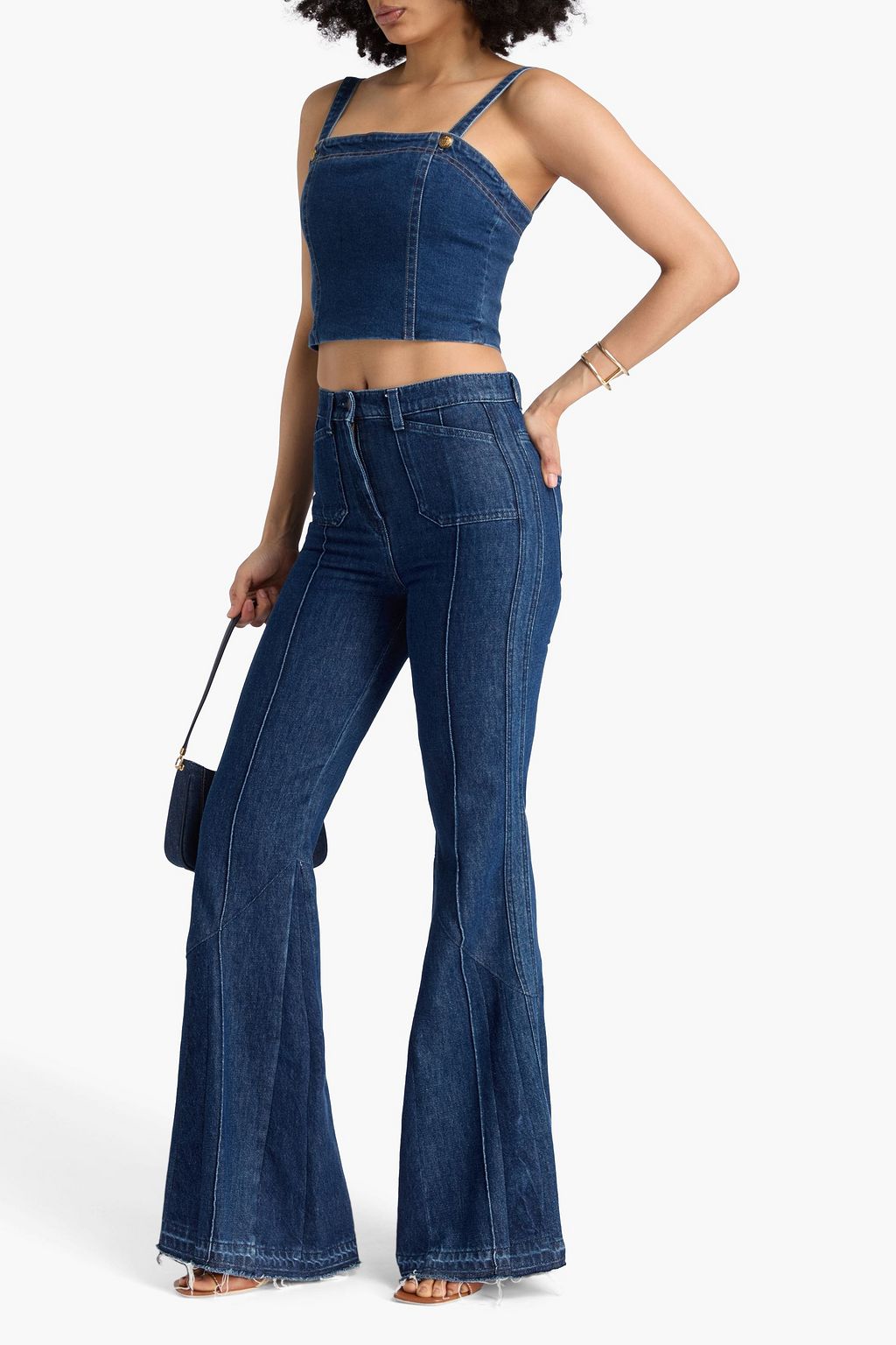 ALICE + OLIVIA JEANS Love Train cropped denim bustier top