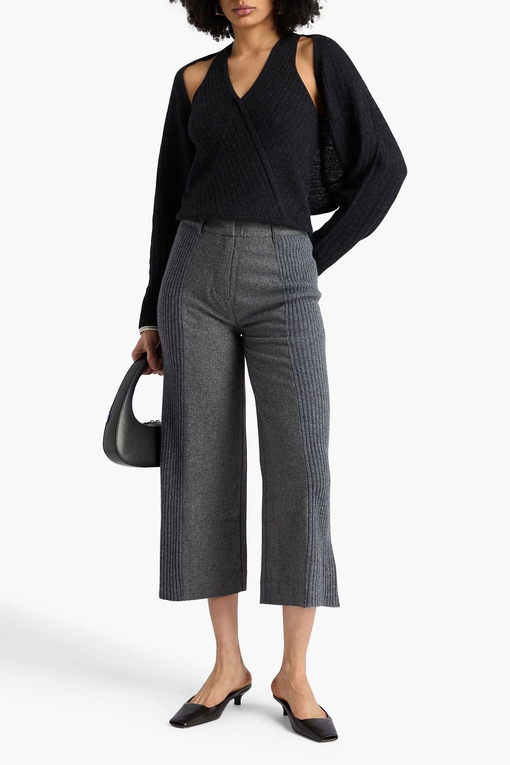 NAADAM Wrap-effect ribbed cashmere top