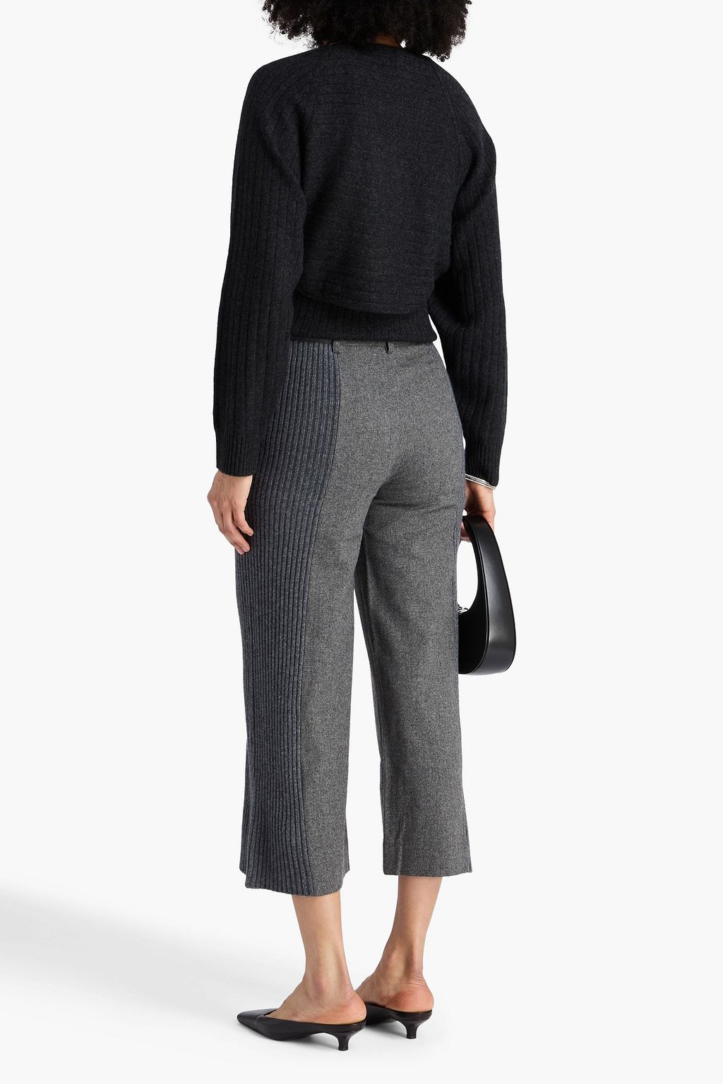 NAADAM Cropped ribbed knit-paneled wool-blend felt straight-leg pants