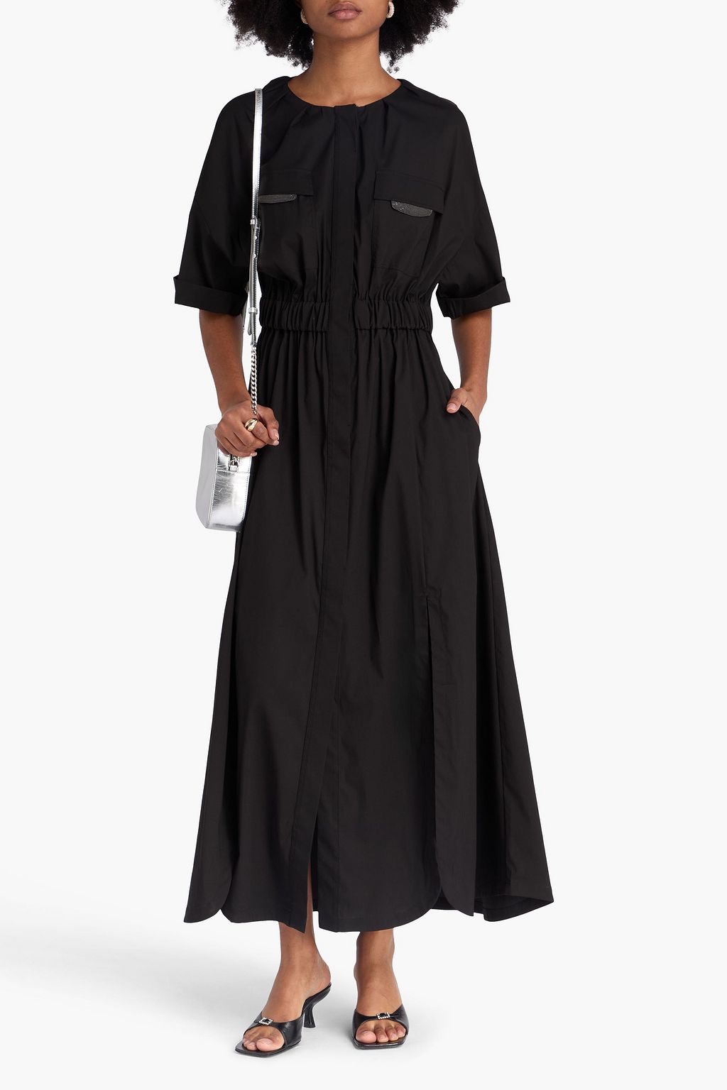 BRUNELLO CUCINELLI Midikleid aus Popeline aus einer Baumwollmischung mit Zierperlen