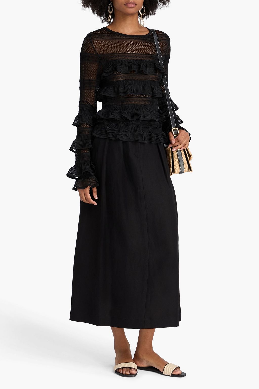 ZIMMERMANN 透かし編みニット トップス ラッフル付き
