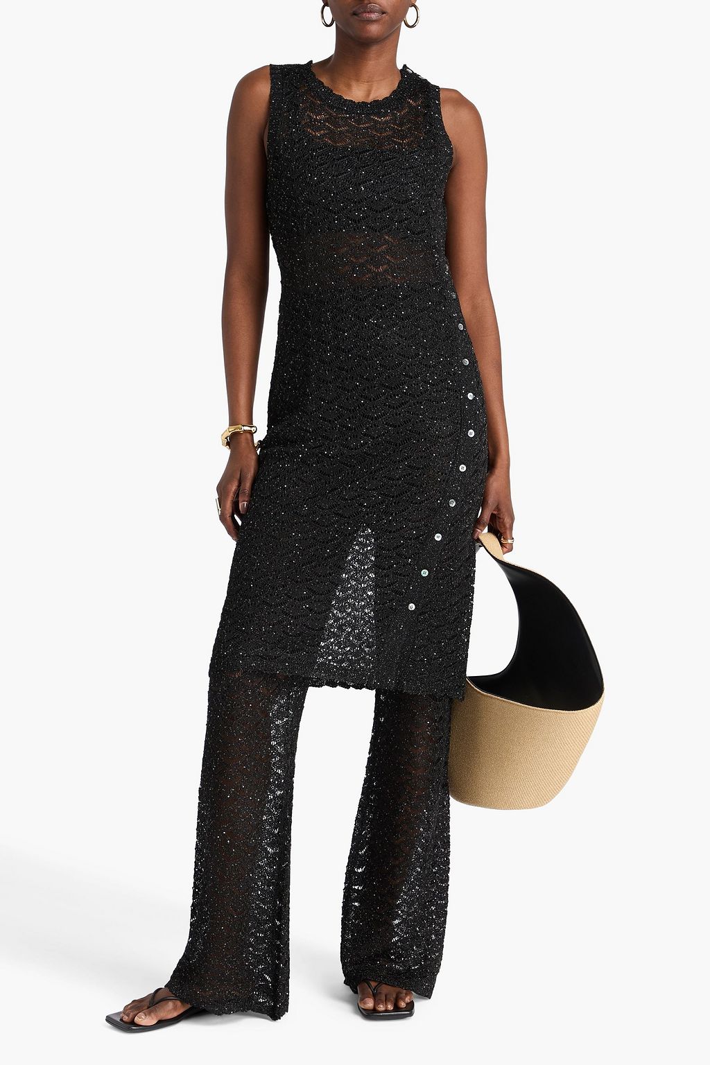 STAUD Devan sequin-embellished crochet-knit top